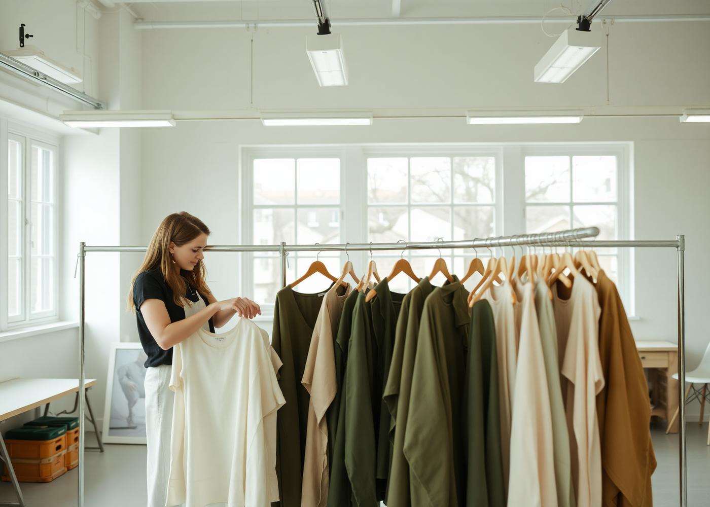 CoutureCut Studio designer reviewing a garment rail